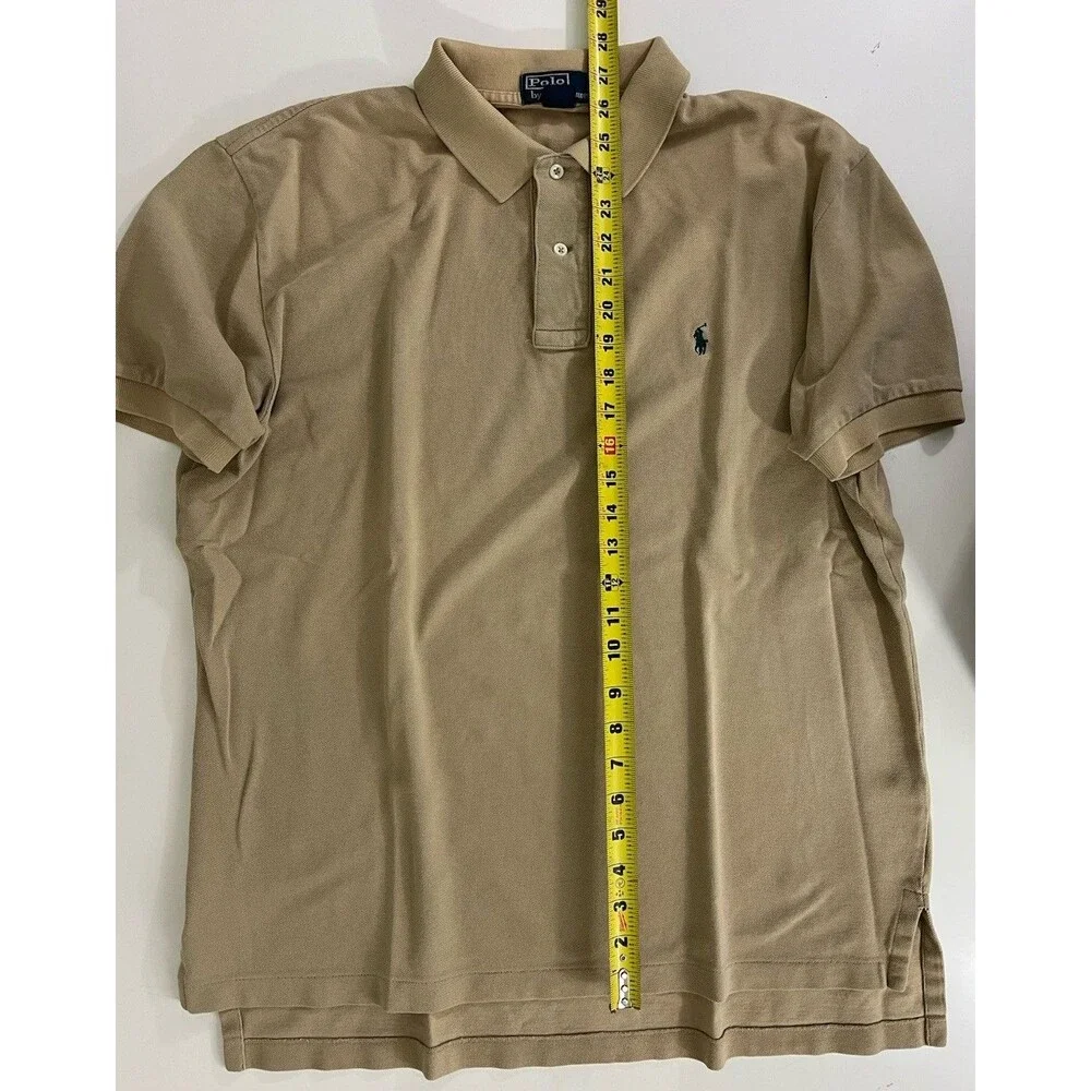 Polo By Ralph Lauren Khaki Cotton High Low Short Sleeve Men's Polo Shirt Sz L